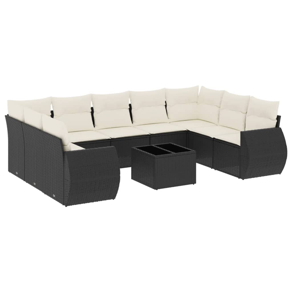vidaXL Salon de jardin 10 pcs avec coussins Noir Résine tressée
