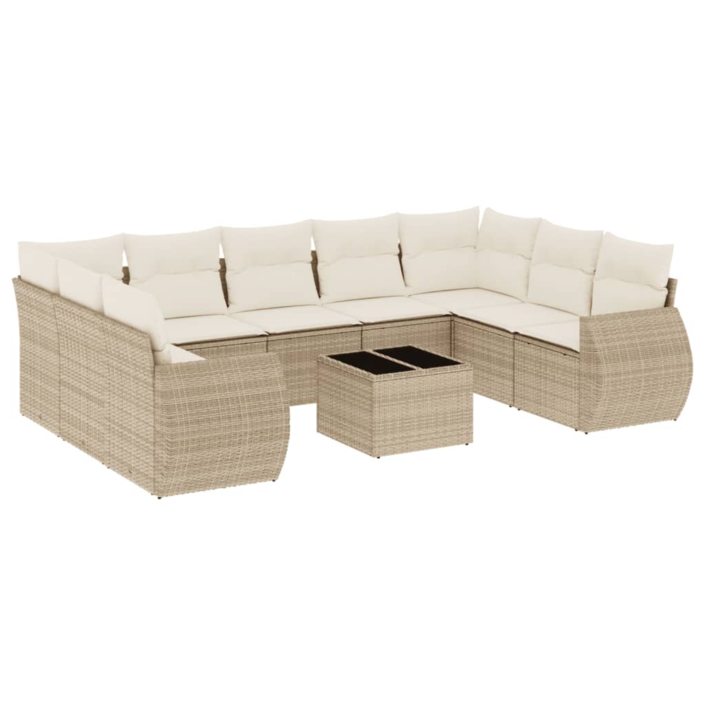vidaXL Salon de jardin 10 pcs avec coussins beige résine tressée