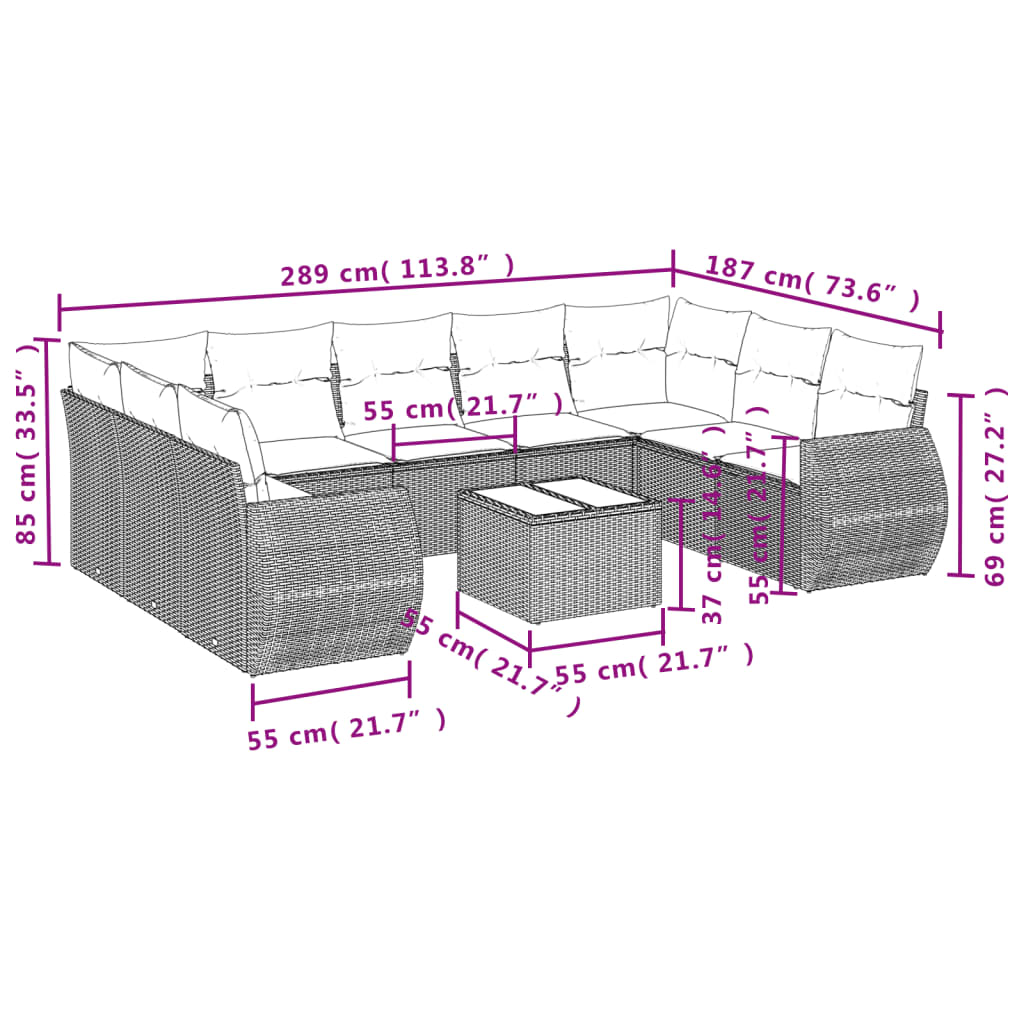 vidaXL Salon de jardin 10 pcs avec coussins beige résine tressée