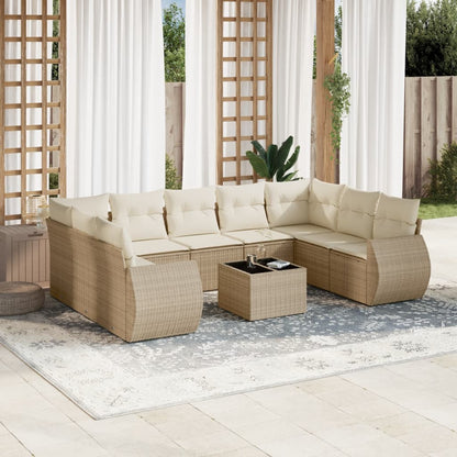 vidaXL Salon de jardin 10 pcs avec coussins beige résine tressée