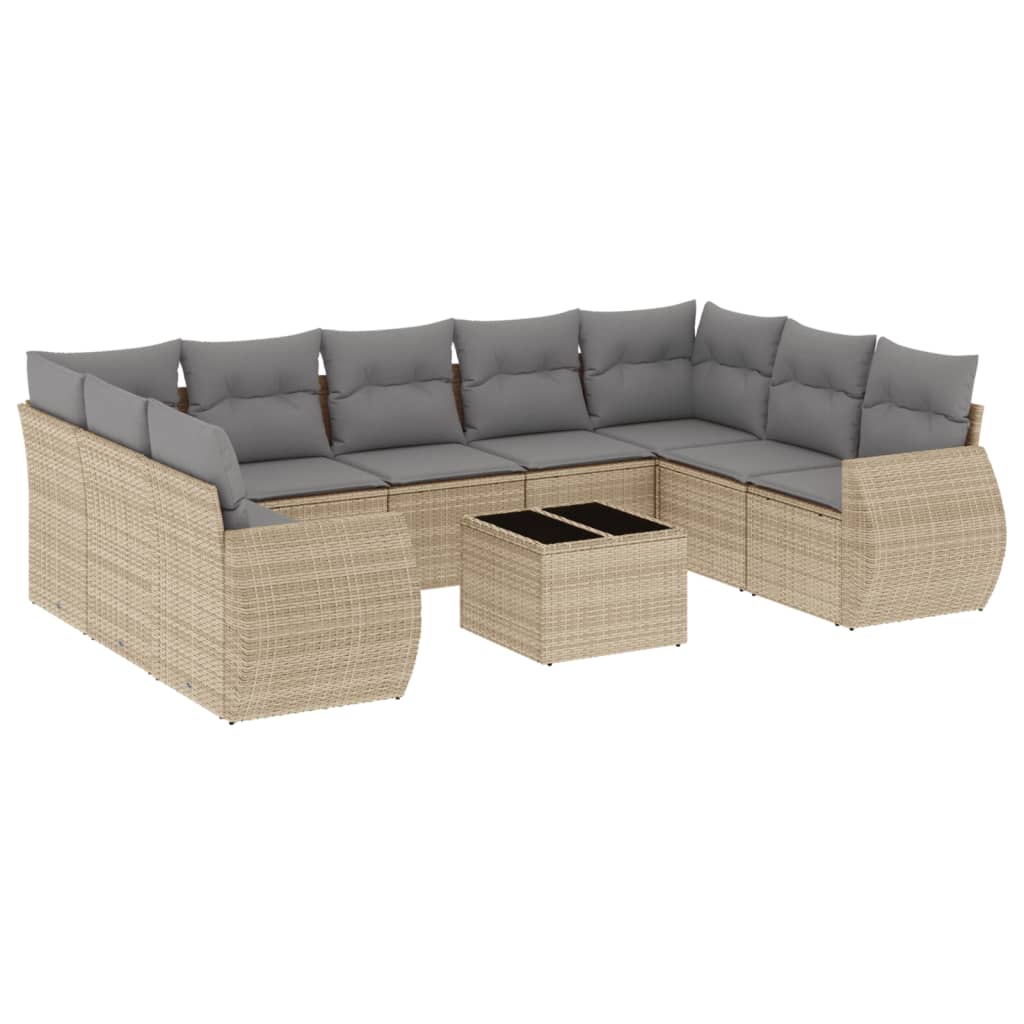 vidaXL Salon de jardin 10 pcs avec coussins beige résine tressée