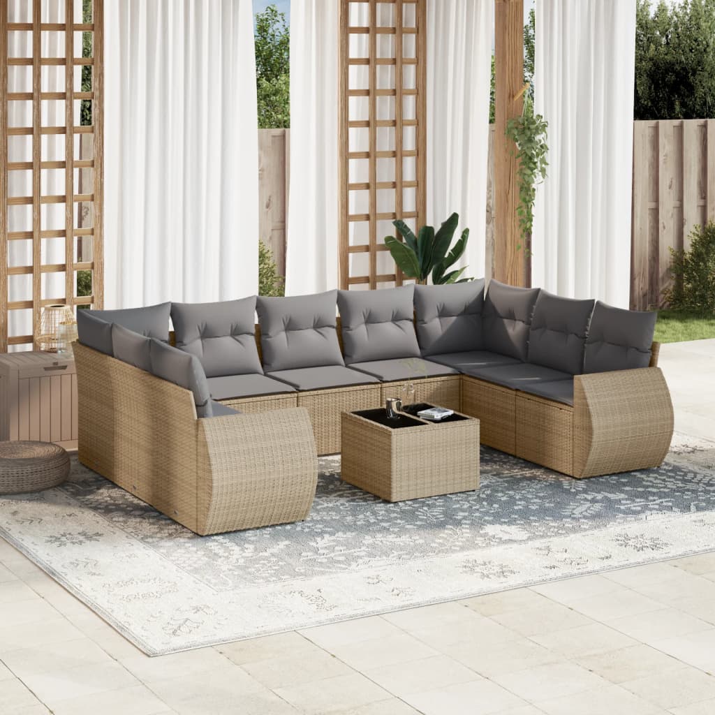 vidaXL Salon de jardin 10 pcs avec coussins beige résine tressée