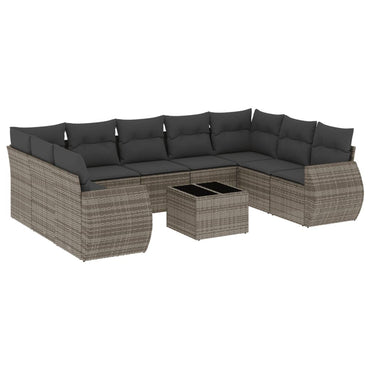 vidaXL Salon de jardin 10 pcs avec coussins résine tressée gris