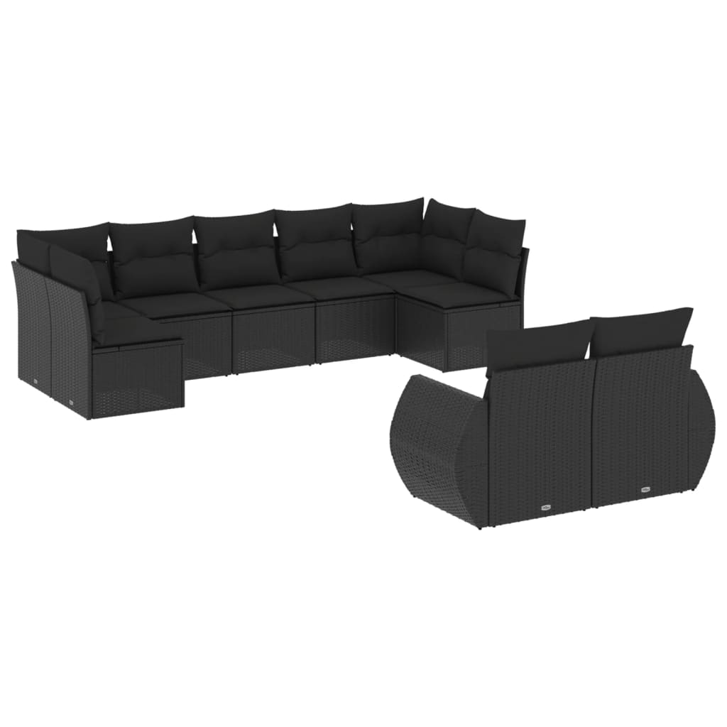 vidaXL Salon de jardin 9 pcs avec coussins Noir Résine tressée