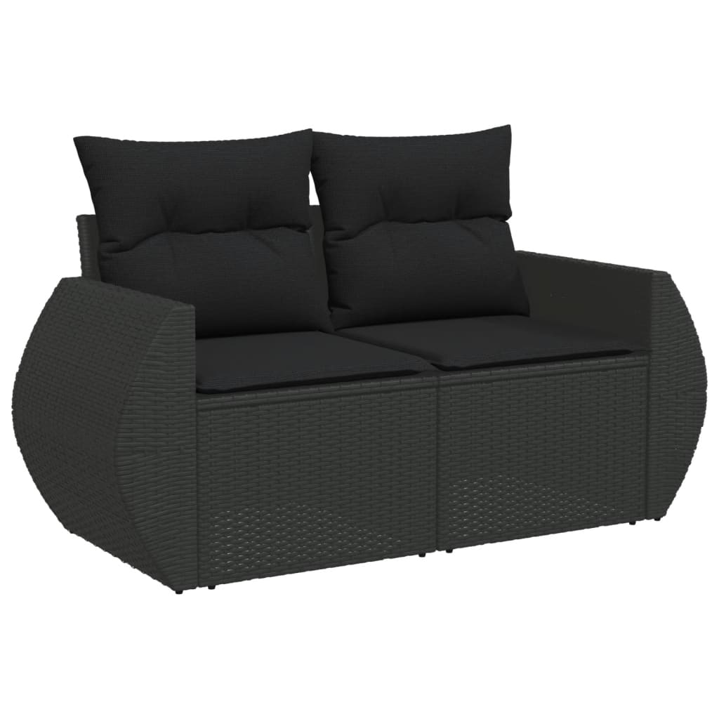 vidaXL Salon de jardin 9 pcs avec coussins Noir Résine tressée
