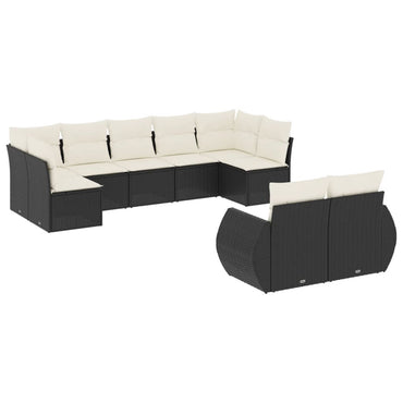 vidaXL Salon de jardin 9 pcs avec coussins Noir Résine tressée