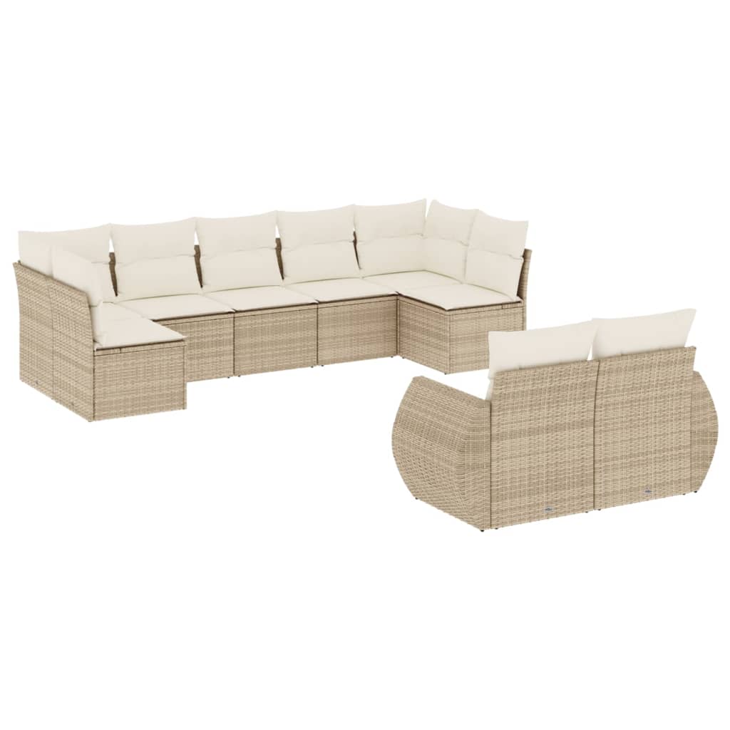 vidaXL Salon de jardin 9 pcs avec coussins Résine tressée Beige