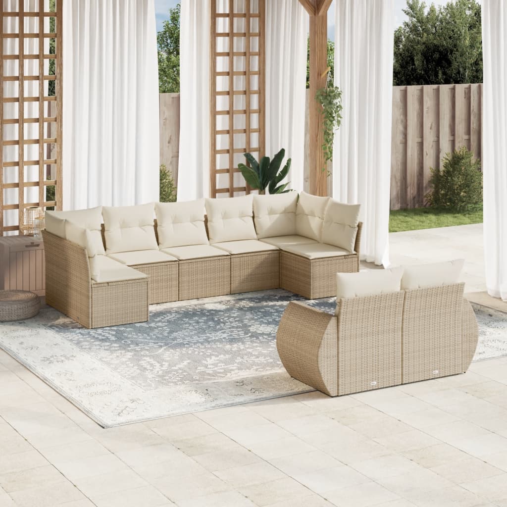 vidaXL Salon de jardin 9 pcs avec coussins Résine tressée Beige