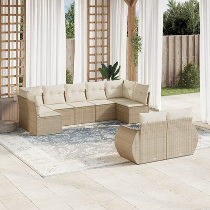 vidaXL Salon de jardin 9 pcs avec coussins Résine tressée Beige