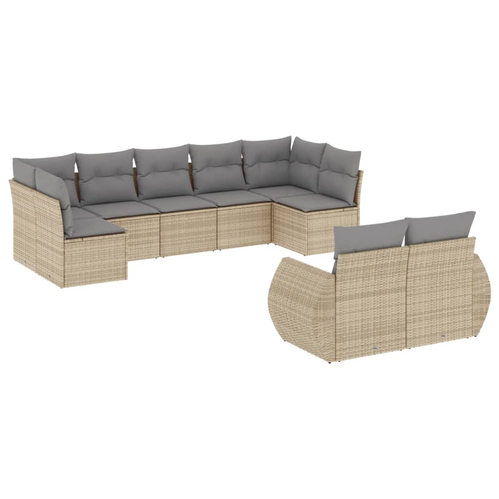 vidaXL Salon de jardin 9 pcs avec coussins Résine tressée Beige