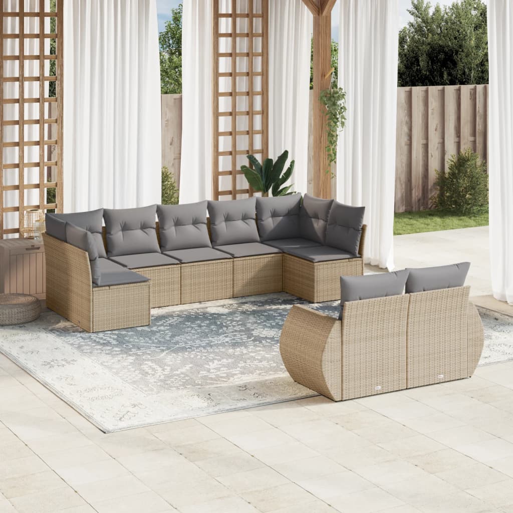 vidaXL Salon de jardin 9 pcs avec coussins Résine tressée Beige