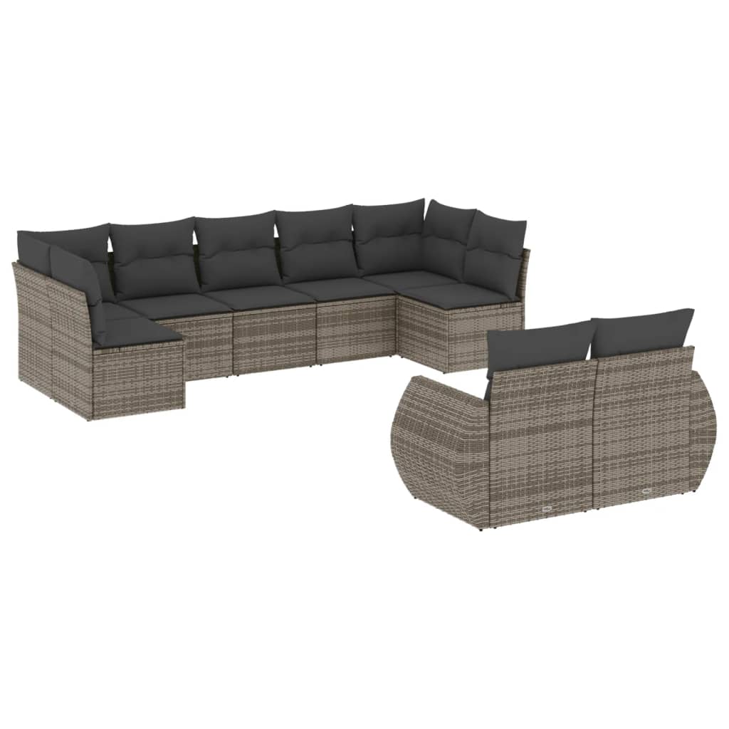 vidaXL Salon de jardin 9 pcs avec coussins Résine tressée Gris