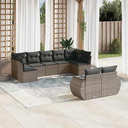 vidaXL Salon de jardin 9 pcs avec coussins Résine tressée Gris