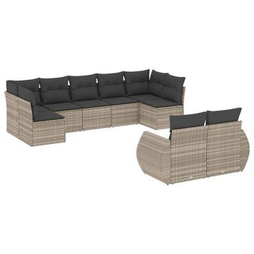 vidaXL Salon de jardin 9 pcs avec coussins Gris clair résine tressée
