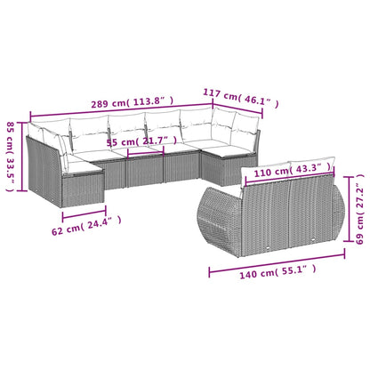 vidaXL Salon de jardin 9 pcs avec coussins Gris clair résine tressée