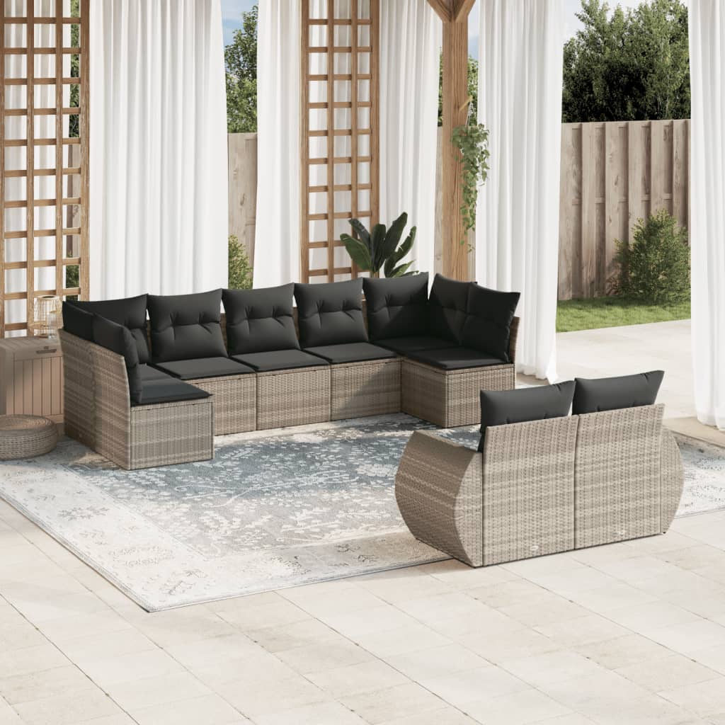 vidaXL Salon de jardin 9 pcs avec coussins Gris clair résine tressée