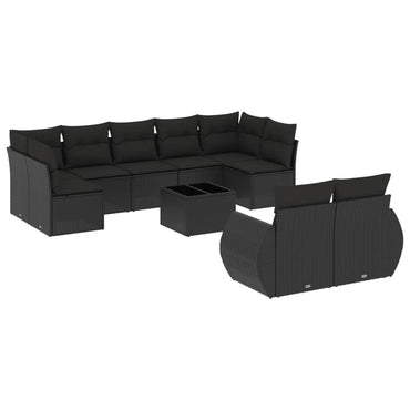 vidaXL Salon de jardin 10 pcs avec coussins Noir Résine tressée