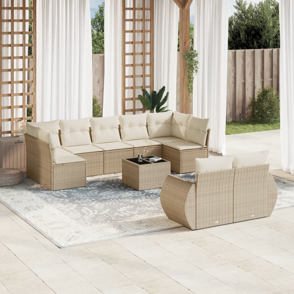 vidaXL Salon de jardin 10 pcs avec coussins beige résine tressée