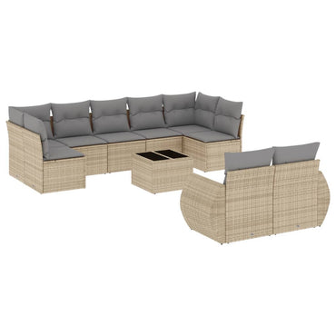 vidaXL Salon de jardin 10 pcs avec coussins beige résine tressée