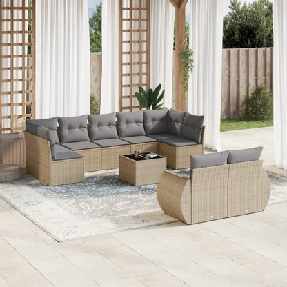 vidaXL Salon de jardin 10 pcs avec coussins beige résine tressée