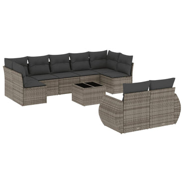 vidaXL Salon de jardin 10 pcs avec coussins résine tressée gris