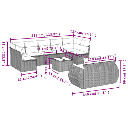 vidaXL 10-tlg. Garten-Sofagarnitur mit Kissen Braun Poly Rattan