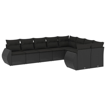 vidaXL Salon de jardin 9 pcs avec coussins Noir Résine tressée
