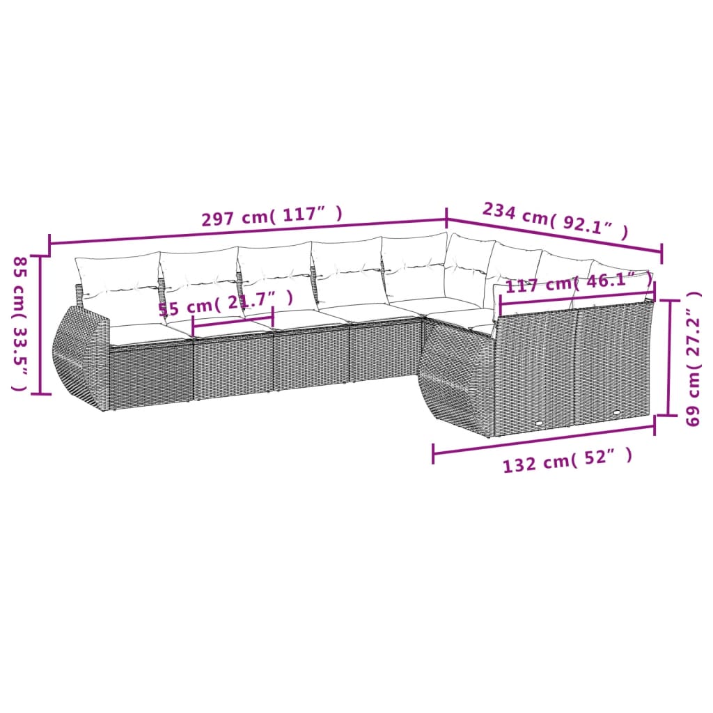 vidaXL 9-tlg. Garten-Sofagarnitur mit Kissen Schwarz Poly Rattan