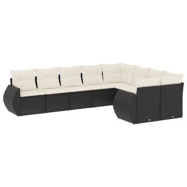 vidaXL Salon de jardin 9 pcs avec coussins Noir Résine tressée