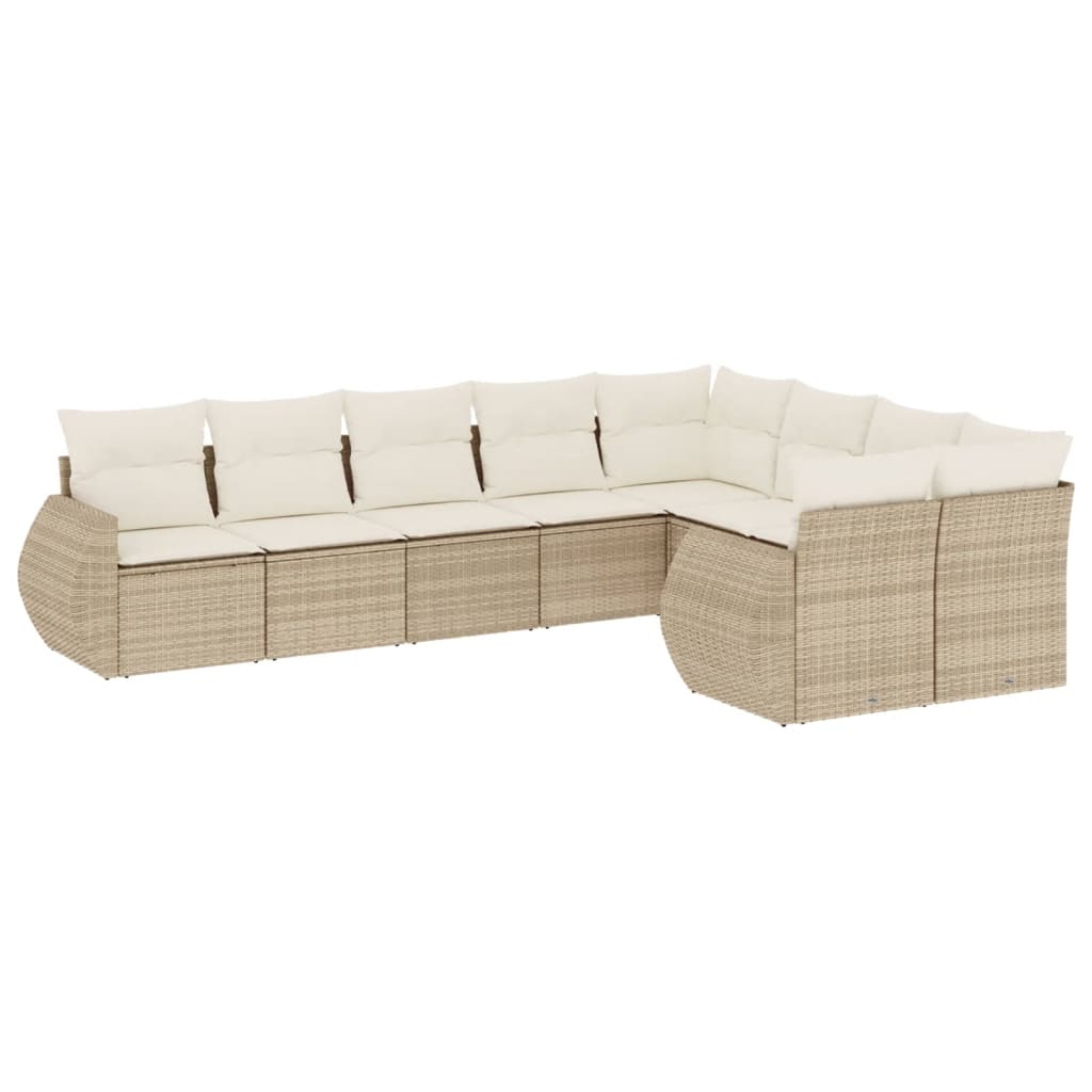 vidaXL Salon de jardin 9 pcs avec coussins Résine tressée Beige