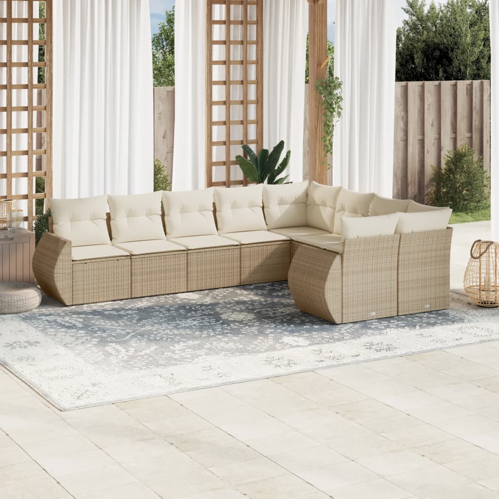 vidaXL Salon de jardin 9 pcs avec coussins Résine tressée Beige