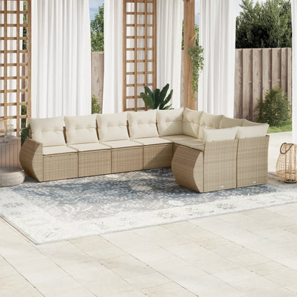 vidaXL Salon de jardin 9 pcs avec coussins Résine tressée Beige