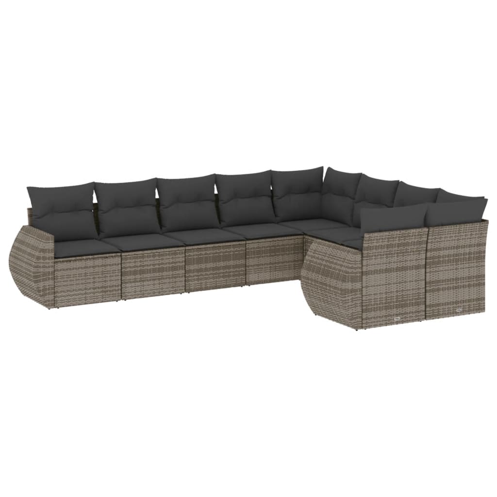 vidaXL Salon de jardin 9 pcs avec coussins Résine tressée Gris