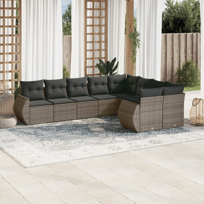 vidaXL Salon de jardin 9 pcs avec coussins Résine tressée Gris