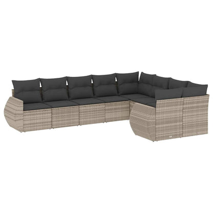 vidaXL Salon de jardin 9 pcs avec coussins Gris clair résine tressée