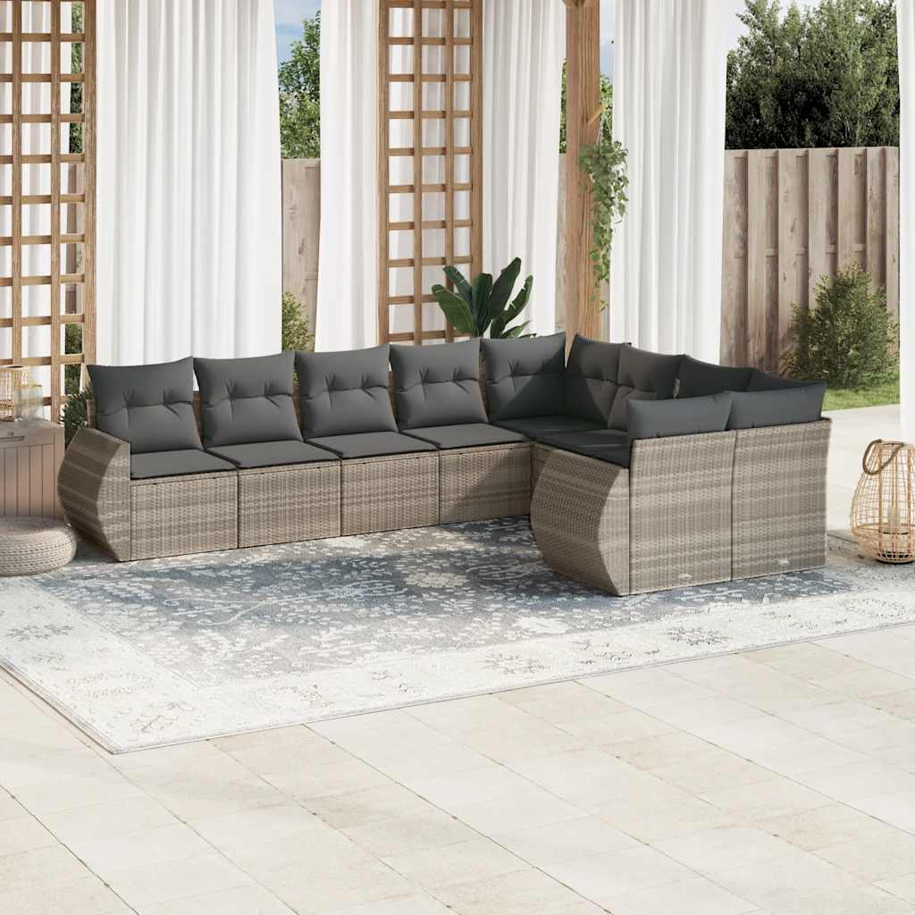 vidaXL Salon de jardin 9 pcs avec coussins Gris clair résine tressée