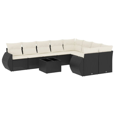 vidaXL Salon de jardin 10 pcs avec coussins Noir Résine tressée