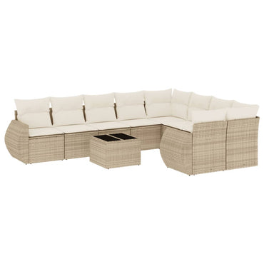 vidaXL Salon de jardin 10 pcs avec coussins beige résine tressée