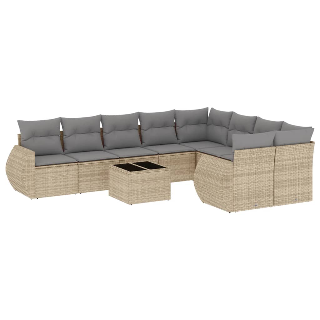 vidaXL Salon de jardin 10 pcs avec coussins beige résine tressée