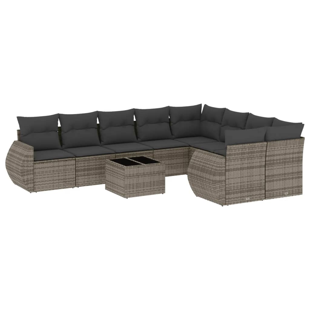 vidaXL Salon de jardin 10 pcs avec coussins résine tressée gris