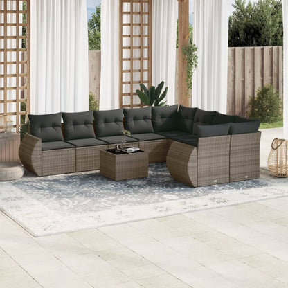 vidaXL Salon de jardin 10 pcs avec coussins résine tressée gris