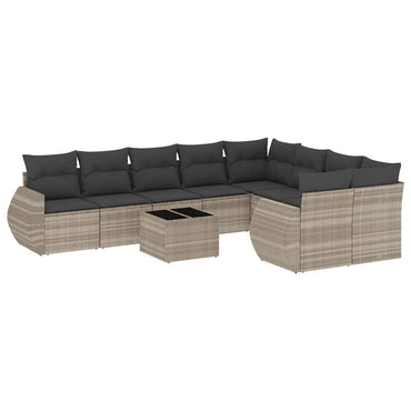 vidaXL Salon de jardin 10 pcs avec coussins gris clair résine tressée