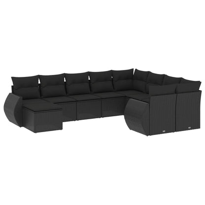 vidaXL Salon de jardin 10 pcs avec coussins Noir Résine tressée
