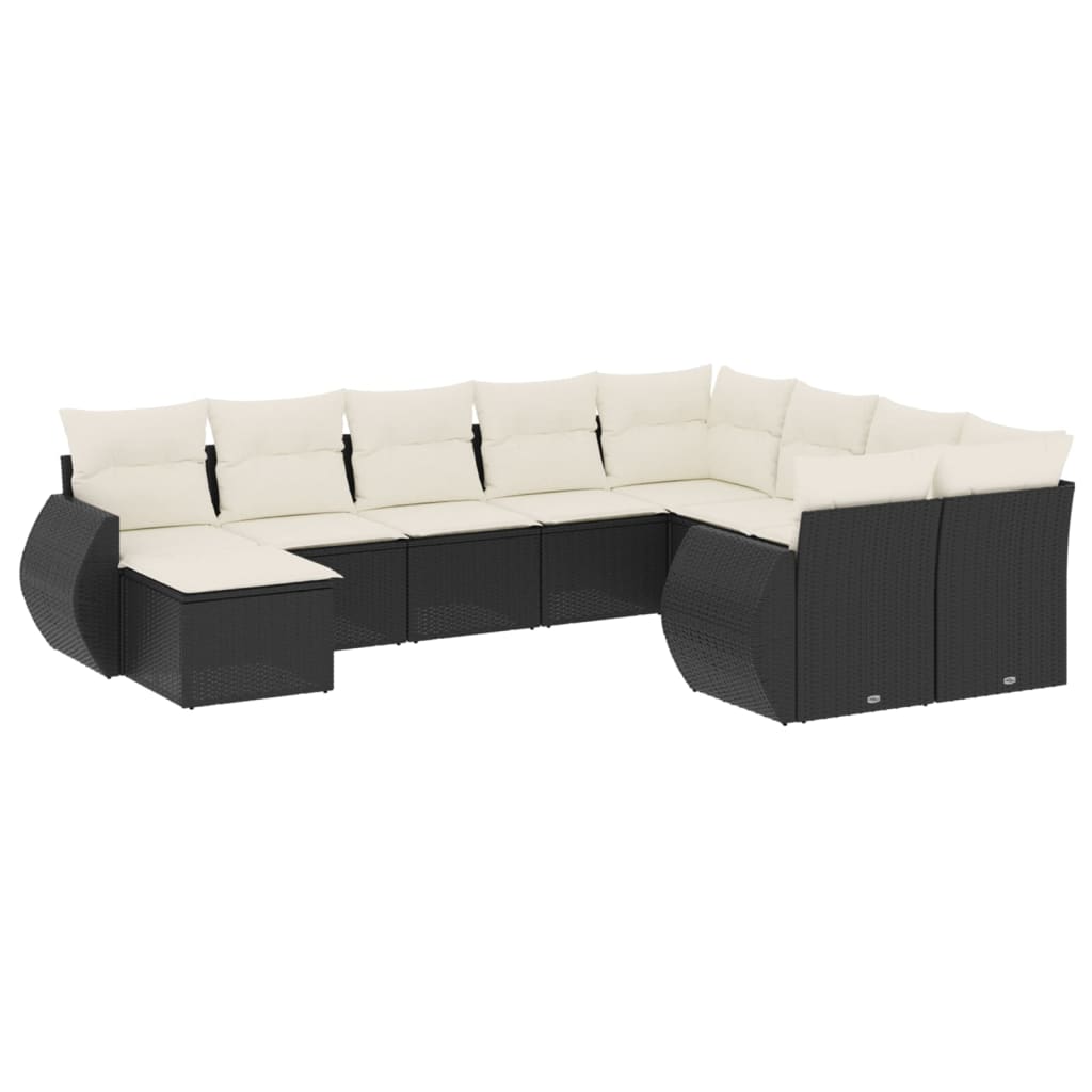 vidaXL Salon de jardin 10 pcs avec coussins Noir Résine tressée