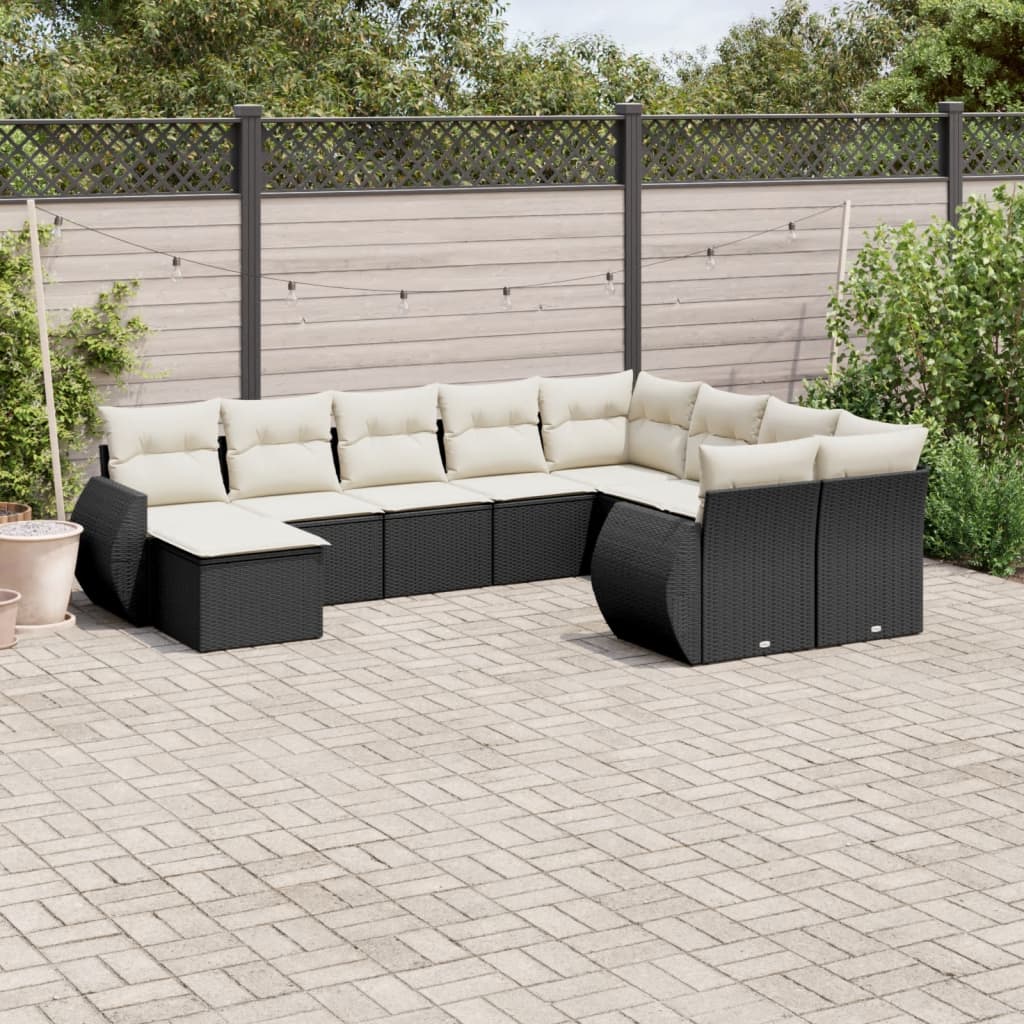 vidaXL Salon de jardin 10 pcs avec coussins Noir Résine tressée