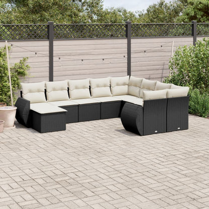 vidaXL Salon de jardin 10 pcs avec coussins Noir Résine tressée