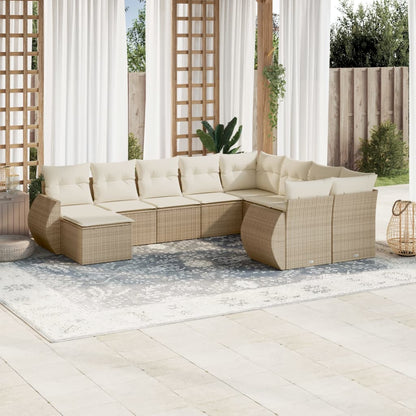 vidaXL Salon de jardin 10 pcs avec coussins beige résine tressée