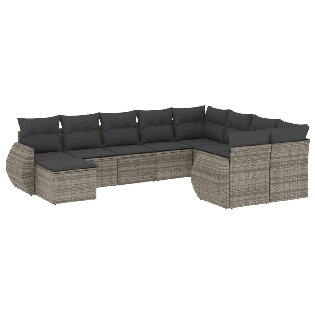 vidaXL Salon de jardin 10 pcs avec coussins résine tressée gris