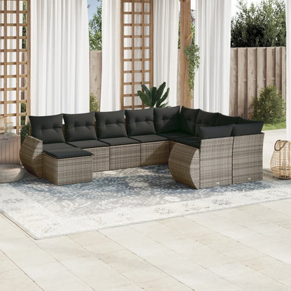 vidaXL Salon de jardin 10 pcs avec coussins résine tressée gris