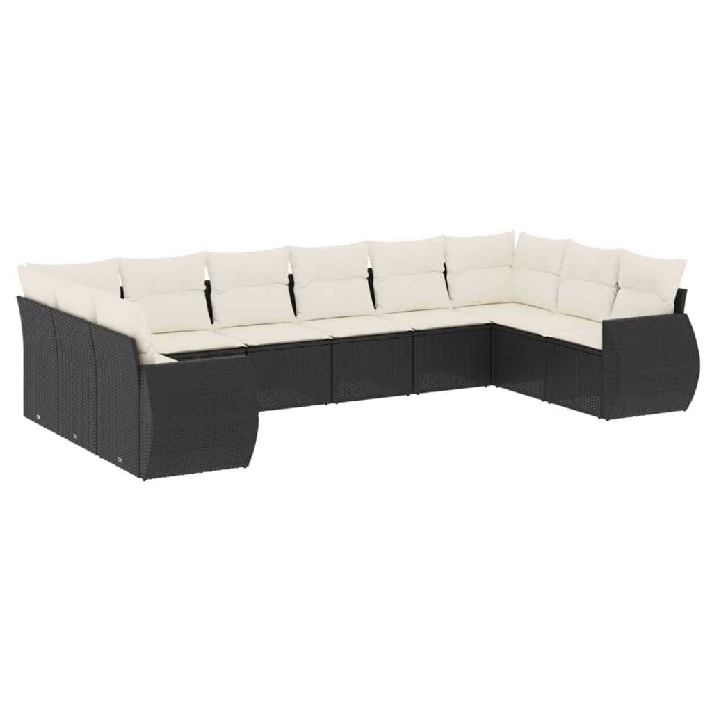 vidaXL Salon de jardin 10 pcs avec coussins Noir Résine tressée